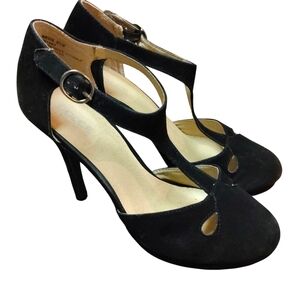 Dolce By Mojo Moxy Women's Black Suede Round T-strap Platform Heels 9.5 W/Box